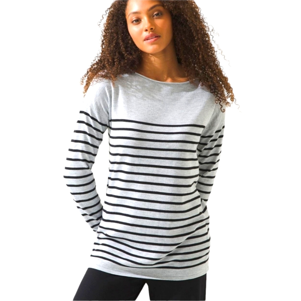 SOMA WKND Stripped Long Sleeve Relaxed Sweater Top